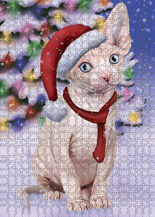Winterland Wonderland Sphynx Cat In Christmas Holiday Scenic Background Puzzle with Photo Tin PUZL82280
