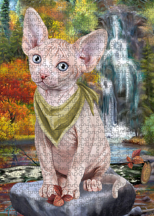 Scenic Waterfall Sphynx Cat Puzzle with Photo Tin PUZL59979