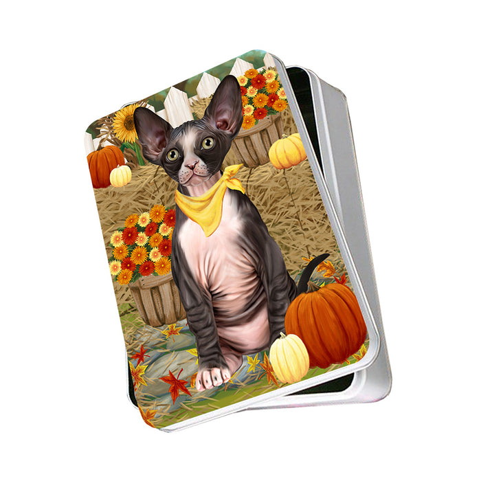 Fall Autumn Greeting Sphynx Cat with Pumpkins Photo Storage Tin PITN52348