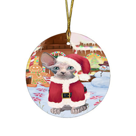 Christmas Gingerbread House Candyfest Sphynx Cat Round Flat Christmas Ornament RFPOR56926