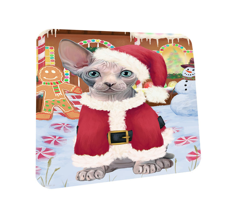 Christmas Gingerbread House Candyfest Sphynx Cat Coasters Set of 4 CST56528