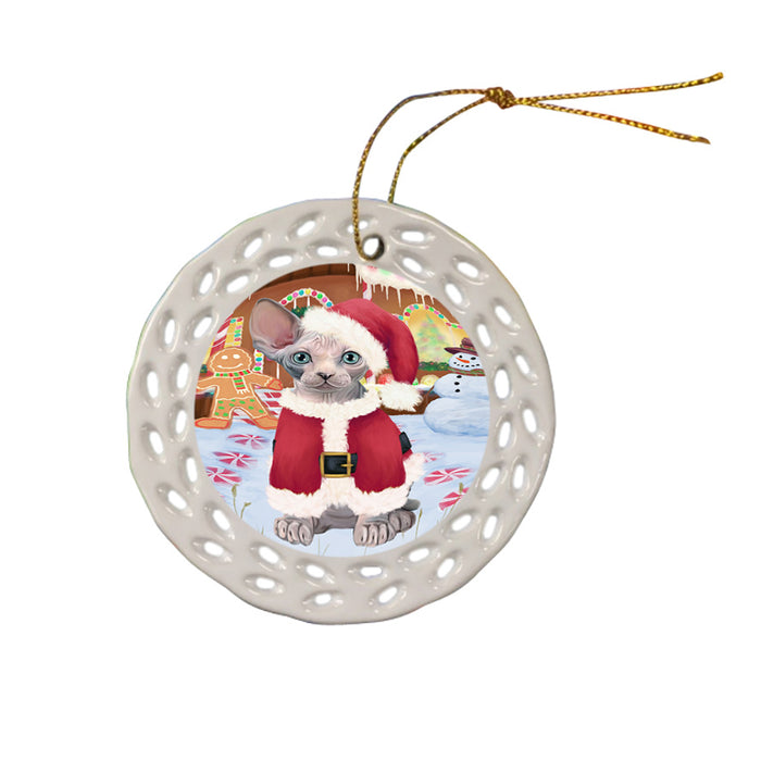 Christmas Gingerbread House Candyfest Sphynx Cat Ceramic Doily Ornament DPOR56926