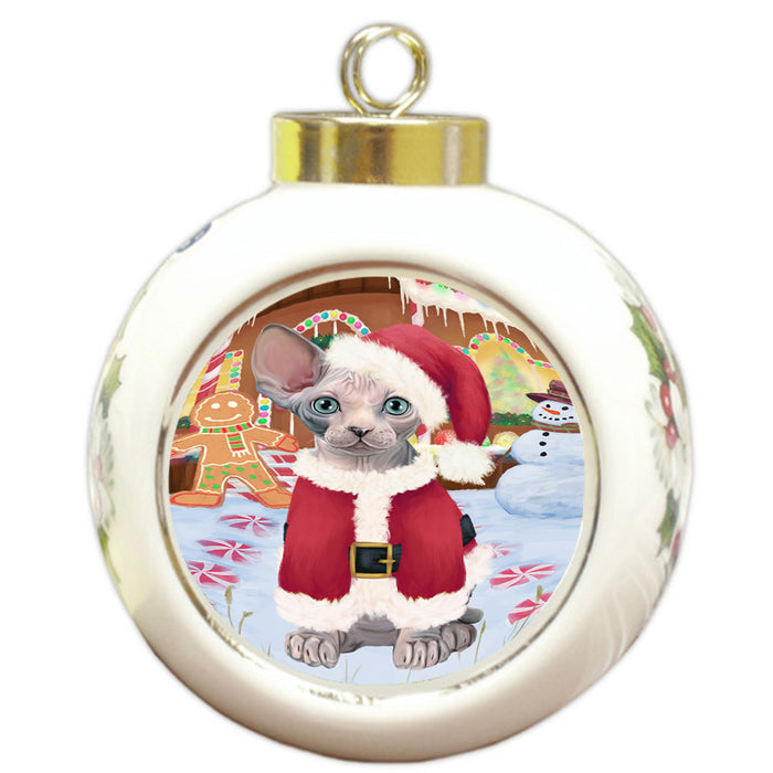 Christmas Gingerbread House Candyfest Sphynx Cat Round Ball Christmas Ornament RBPOR56926