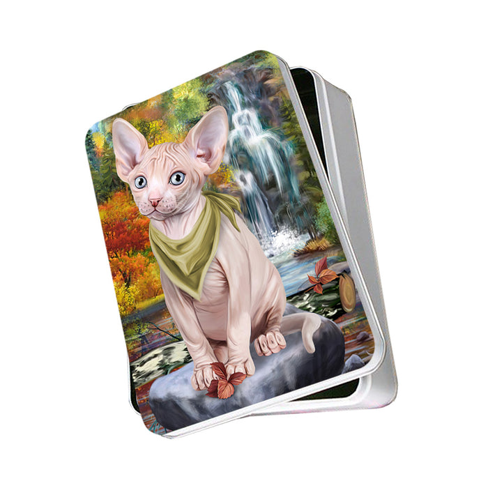 Scenic Waterfall Sphynx Cat Photo Storage Tin PITN52016