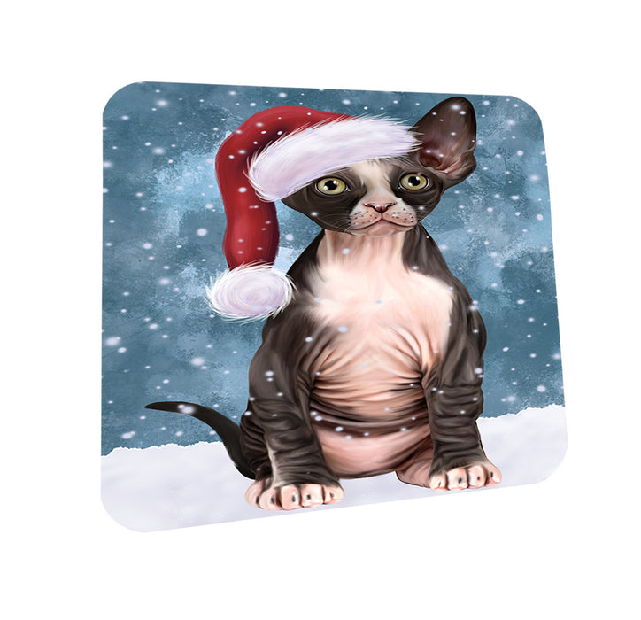 Let it Snow Christmas Holiday Sphynx Cat Wearing Santa Hat Coasters Set of 4 CST54286