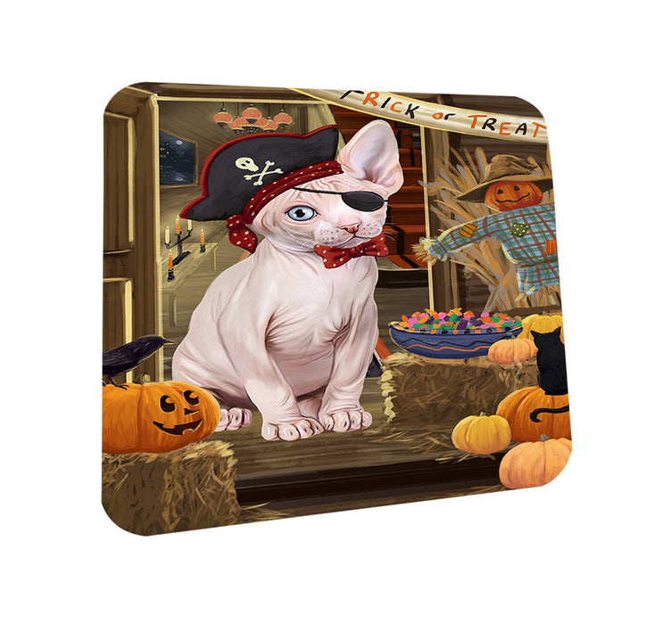 Enter at Own Risk Trick or Treat Halloween Sphynx Cat Coasters Set of 4 CST53264