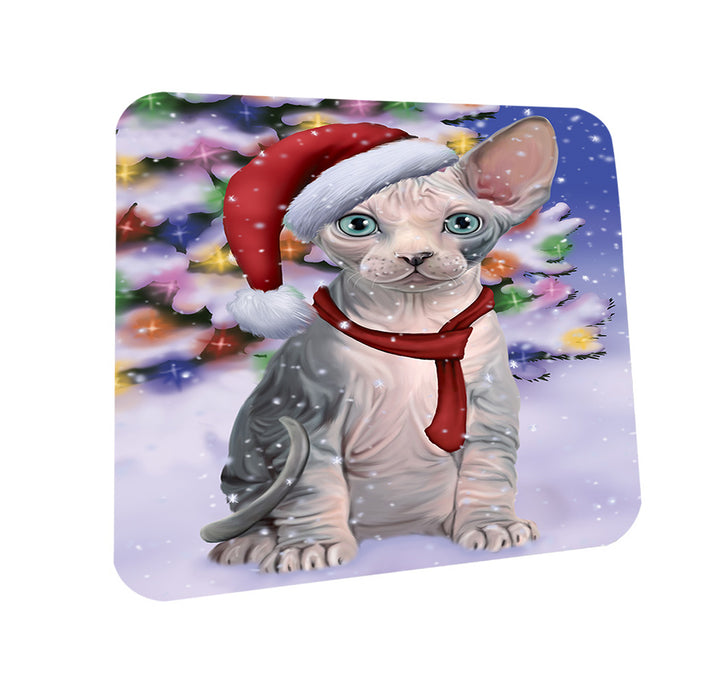 Winterland Wonderland Sphynx Cat In Christmas Holiday Scenic Background Coasters Set of 4 CST53740