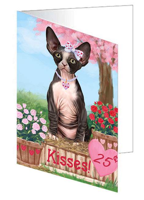 Rosie 25 Cent Kisses Sphynx Cat Handmade Artwork Assorted Pets Greeting Cards and Note Cards with Envelopes for All Occasions and Holiday Seasons GCD73250