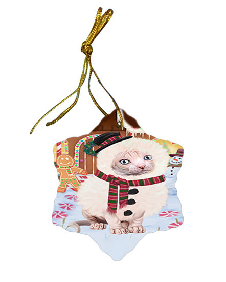 Christmas Gingerbread House Candyfest Sphynx Cat Star Porcelain Ornament SPOR56927