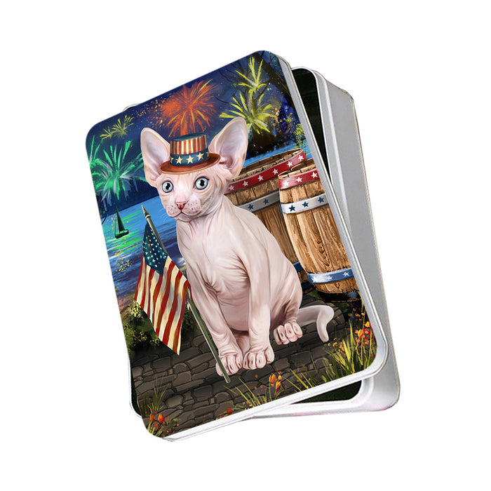 4th of July Independence Day Firework Sphynx Cat Photo Storage Tin PITN54027