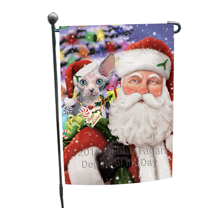 Santa Carrying Sphynx Cat and Christmas Presents Garden Flag GFLG53768