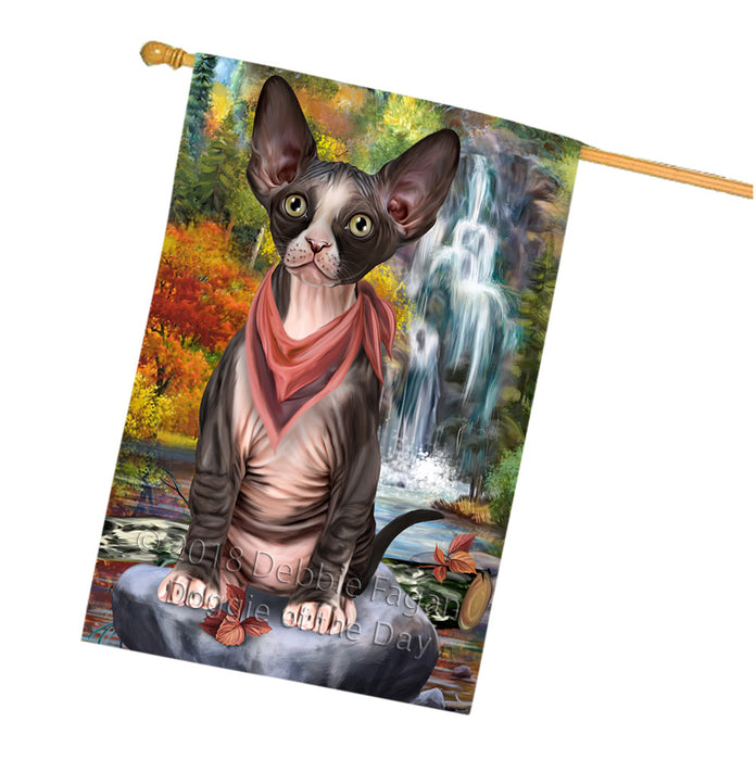 Scenic Waterfall Sphynx Cat House Flag FLG52098
