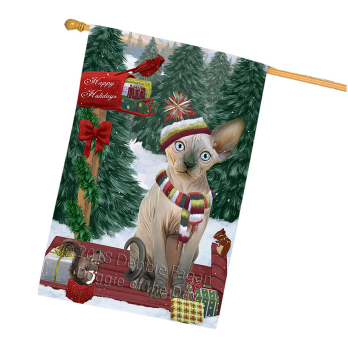 Merry Christmas Woodland Sled Sphynx Cat House Flag FLG55480