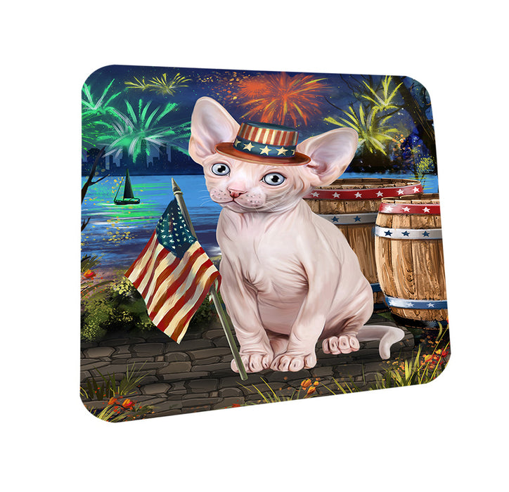 4th of July Independence Day Firework Sphynx Cat Coasters Set of 4 CST54042
