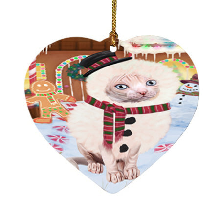 Christmas Gingerbread House Candyfest Sphynx Cat Heart Christmas Ornament HPOR56927