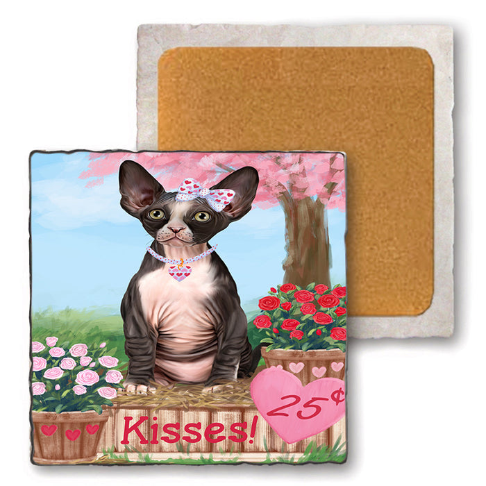 Rosie 25 Cent Kisses Sphynx Cat Set of 4 Natural Stone Marble Tile Coasters MCST51245