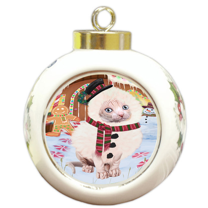 Christmas Gingerbread House Candyfest Sphynx Cat Round Ball Christmas Ornament RBPOR56927