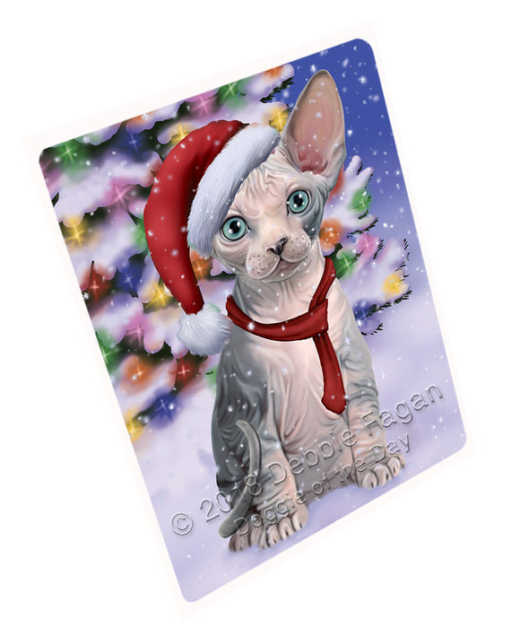 Winterland Wonderland Sphynx Cat In Christmas Holiday Scenic Background Large Refrigerator / Dishwasher Magnet RMAG83574