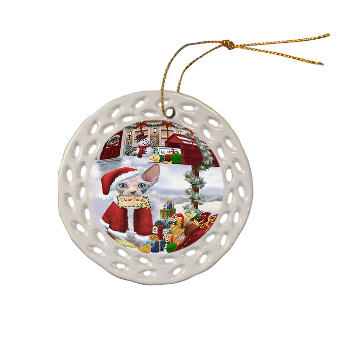 Sphynx Cat Dear Santa Letter Christmas Holiday Mailbox Ceramic Doily Ornament DPOR53556