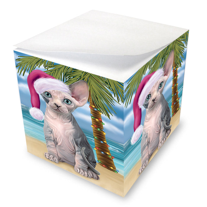 Summertime Happy Holidays Christmas Sphynx Cat on Tropical Island Beach Note Cube NOC56102