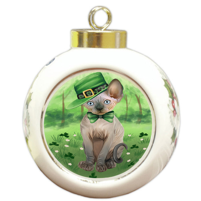St. Patricks Day Irish Portrait Sphynx Cat Round Ball Christmas Ornament RBPOR58176