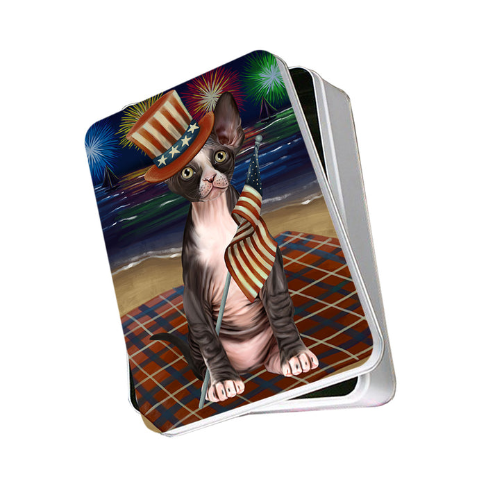 4th of July Independence Day Firework Sphynx Cat Photo Storage Tin PITN52122