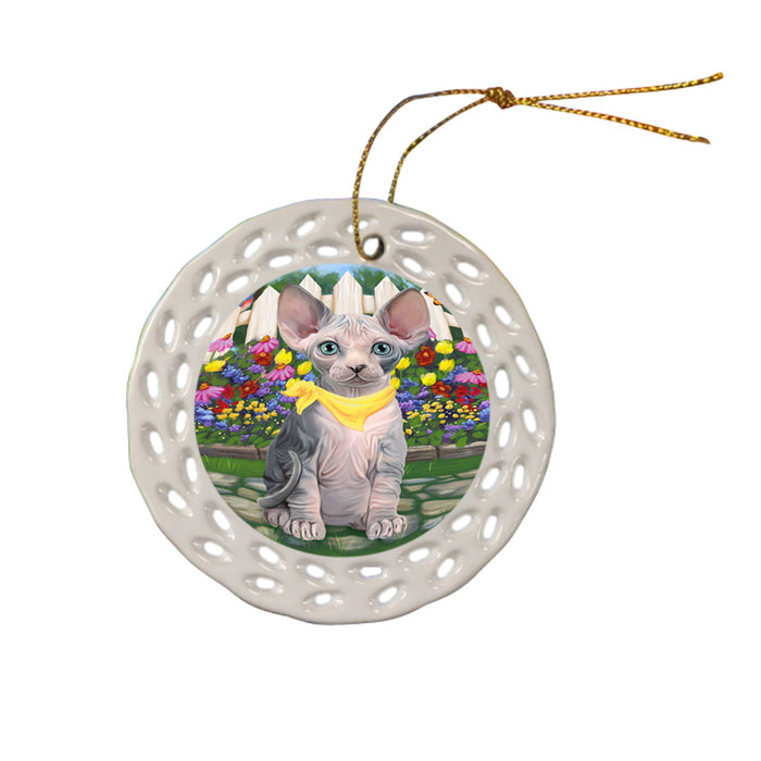 Spring Floral Sphynx Cat Ceramic Doily Ornament DPOR52278