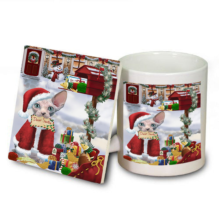 Sphynx Cat Dear Santa Letter Christmas Holiday Mailbox Mug and Coaster Set MUC53548