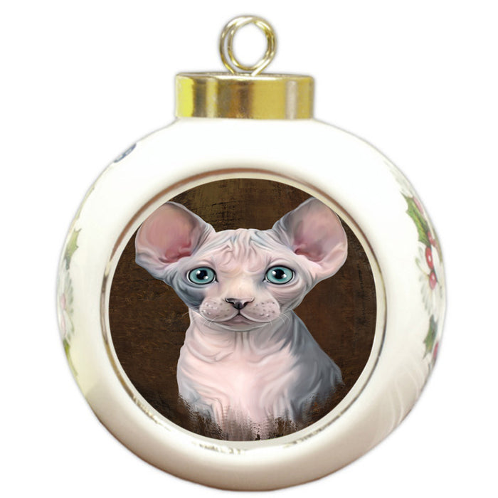 Rustic Sphynx Cat Round Ball Christmas Ornament RBPOR54487
