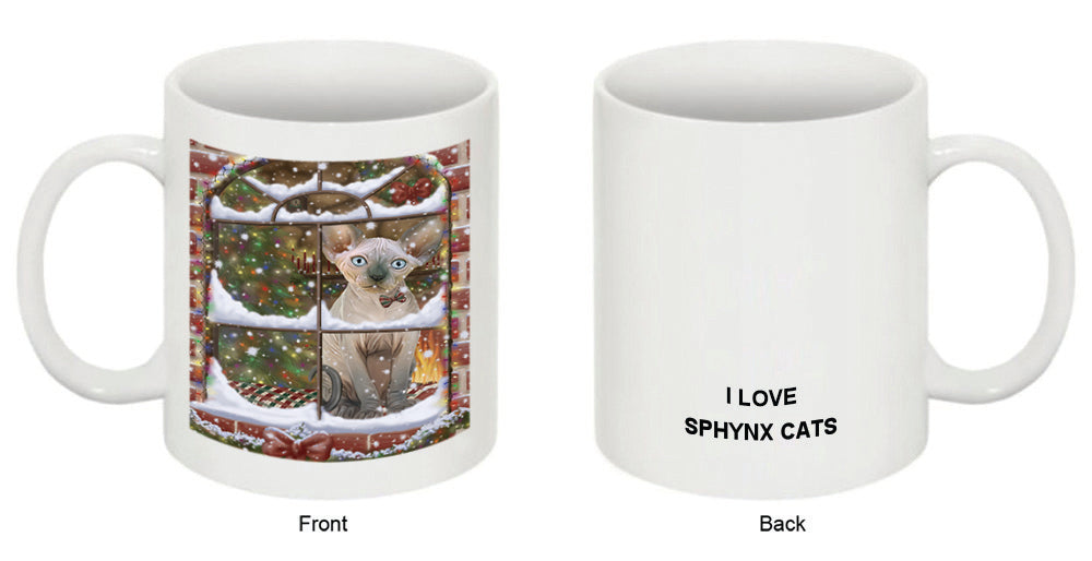 Please Come Home For Christmas Sphynx Cat Sitting In Window Coffee Mug MUG49047