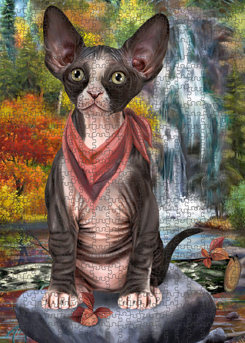 Scenic Waterfall Sphynx Cat Puzzle with Photo Tin PUZL59982