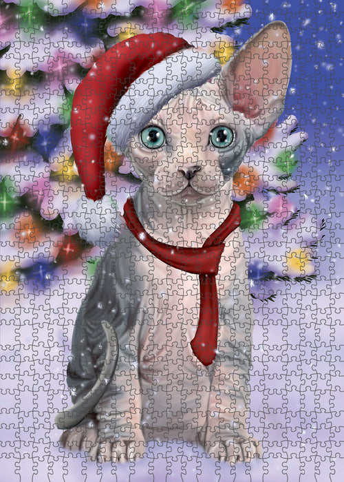 Winterland Wonderland Sphynx Cat In Christmas Holiday Scenic Background Puzzle with Photo Tin PUZL82284