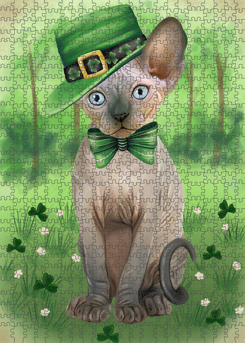 St. Patricks Day Irish Portrait Sphynx Cat Portrait Jigsaw Puzzle for Adults Animal Interlocking Puzzle Game Unique Gift for Dog Lover's with Metal Tin Box PZL092