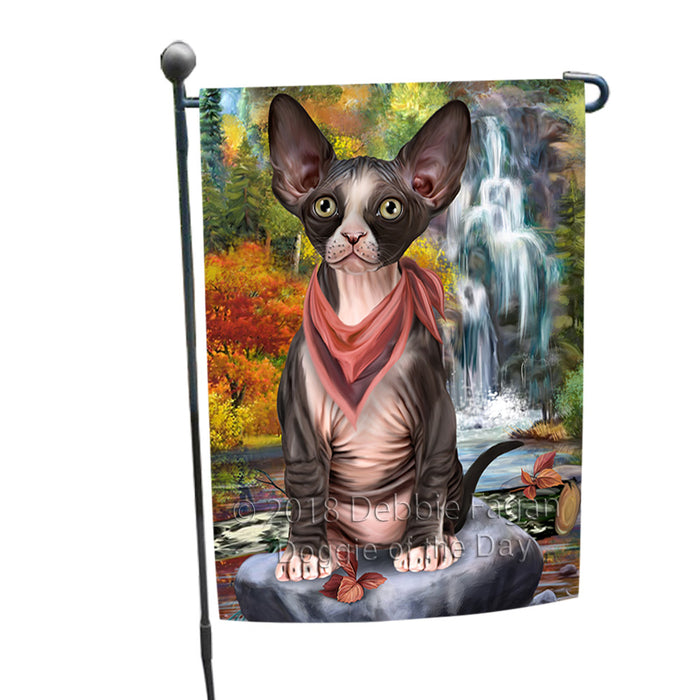 Scenic Waterfall Sphynx Cat Garden Flag GFLG51962