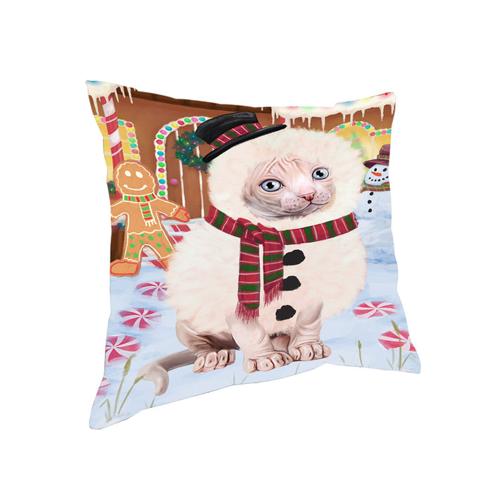 Christmas Gingerbread House Candyfest Sphynx Cat Pillow PIL80576