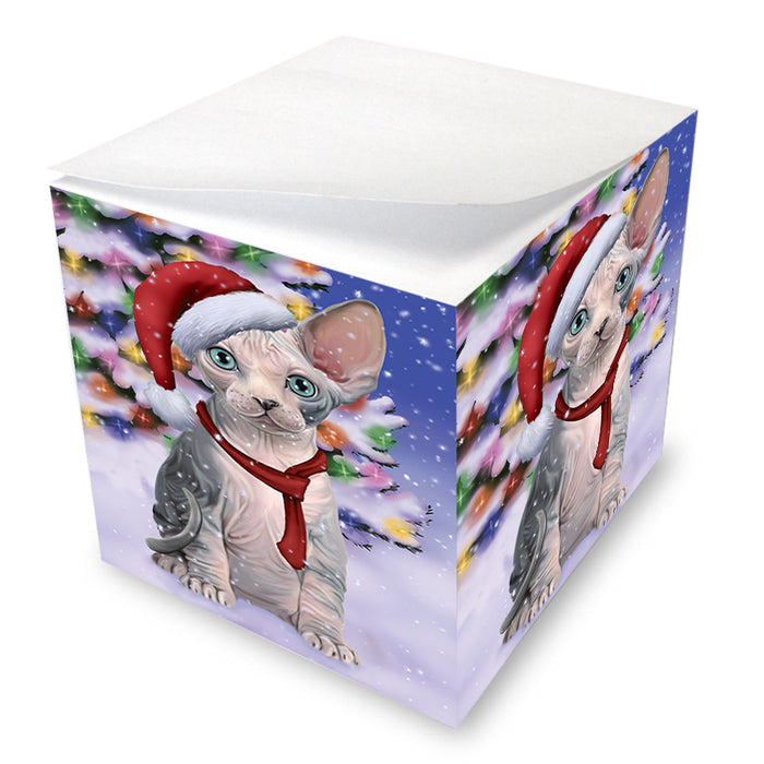 Winterland Wonderland Sphynx Cat In Christmas Holiday Scenic Background Note Cube NOC55428