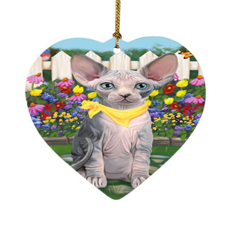 Spring Floral Sphynx Cat Heart Christmas Ornament HPOR52278