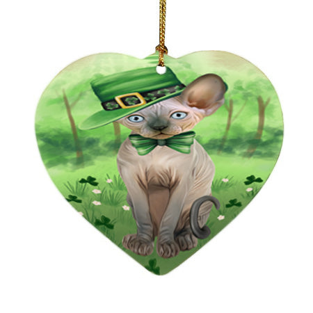 St. Patricks Day Irish Portrait Sphynx Cat Heart Christmas Ornament HPOR57989