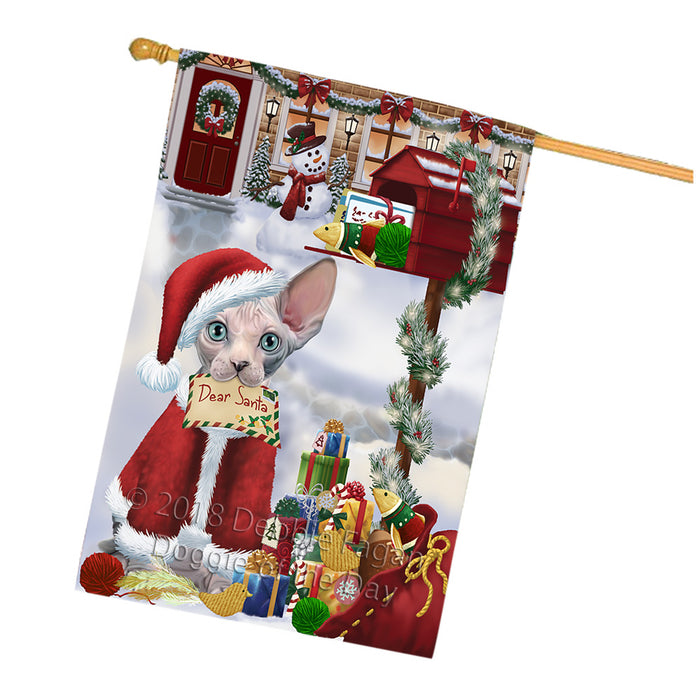 Sphynx Cat Dear Santa Letter Christmas Holiday Mailbox House Flag FLG53754