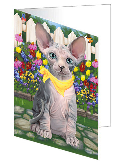 Spring Floral Sphynx Cat Handmade Artwork Assorted Pets Greeting Cards and Note Cards with Envelopes for All Occasions and Holiday Seasons GCD60863