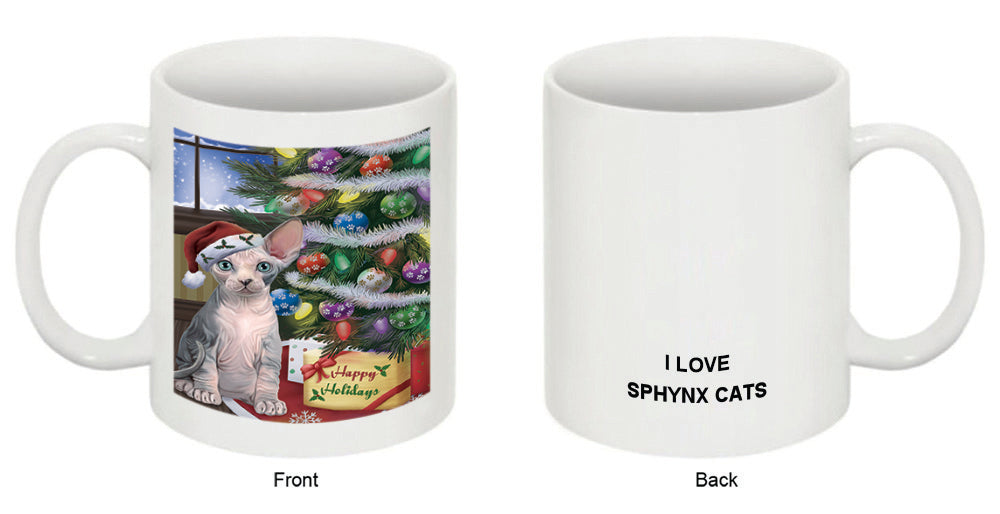 Christmas Happy Holidays Sphynx Cat with Tree and Presents Coffee Mug MUG48873