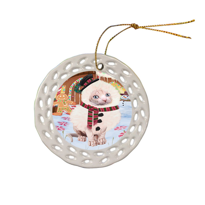 Christmas Gingerbread House Candyfest Sphynx Cat Ceramic Doily Ornament DPOR56927