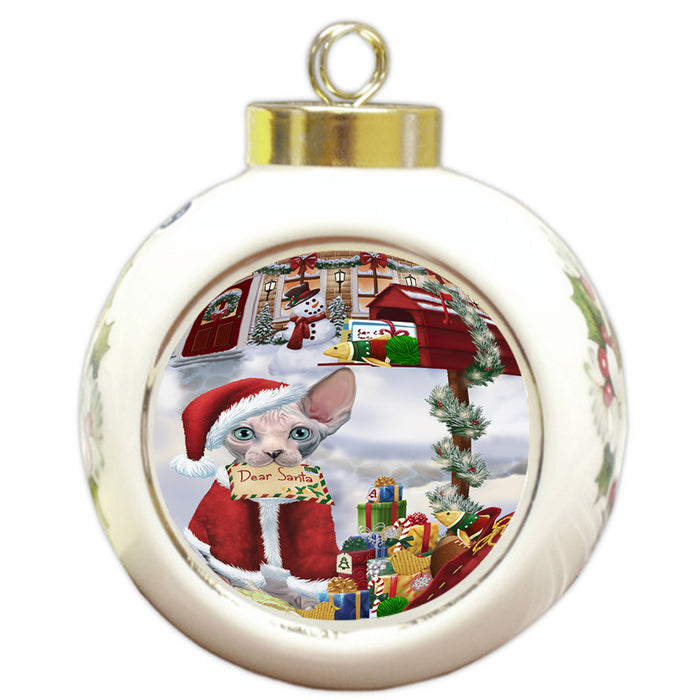 Sphynx Cat Dear Santa Letter Christmas Holiday Mailbox Round Ball Christmas Ornament RBPOR53556