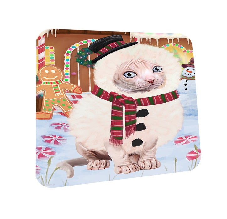 Christmas Gingerbread House Candyfest Sphynx Cat Coasters Set of 4 CST56529