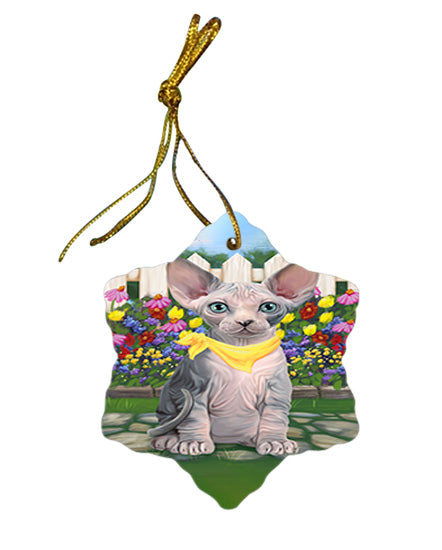 Spring Floral Sphynx Cat Star Porcelain Ornament SPOR52269