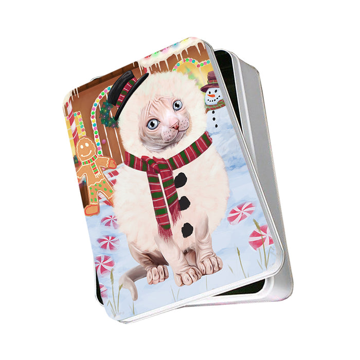 Christmas Gingerbread House Candyfest Sphynx Cat Photo Storage Tin PITN56514