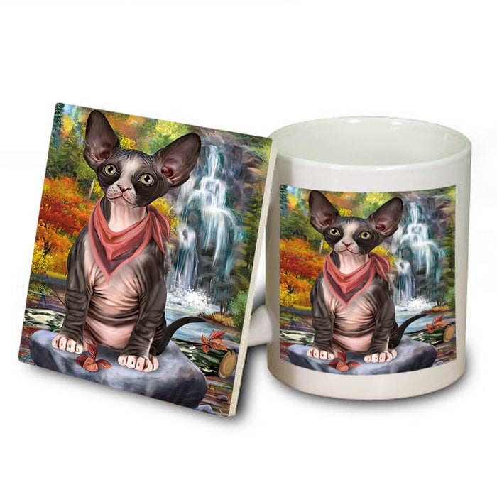 Scenic Waterfall Sphynx Cat Mug and Coaster Set MUC51957