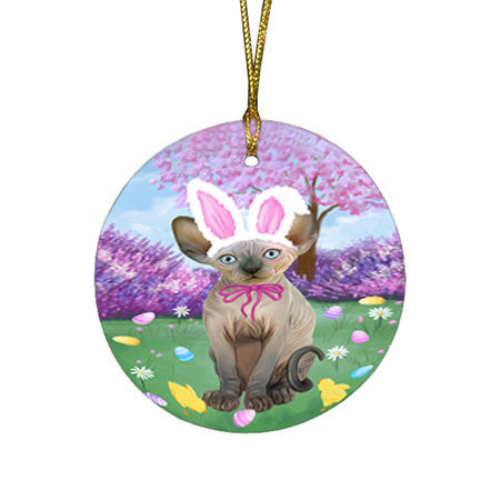 Easter Holiday Sphynx Cat Round Flat Christmas Ornament RFPOR57346