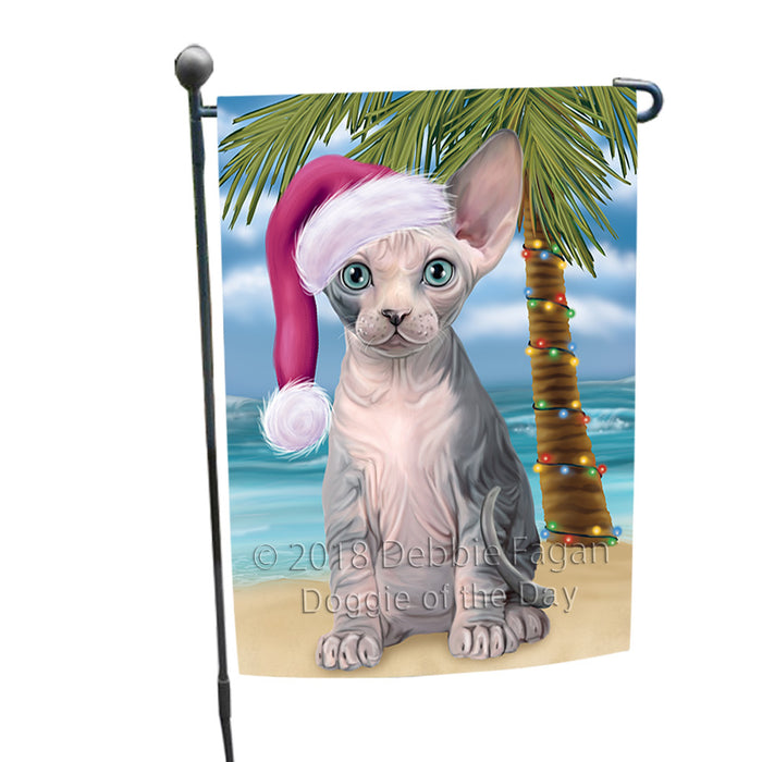 Summertime Happy Holidays Christmas Sphynx Cat on Tropical Island Beach Garden Flag GFLG54646