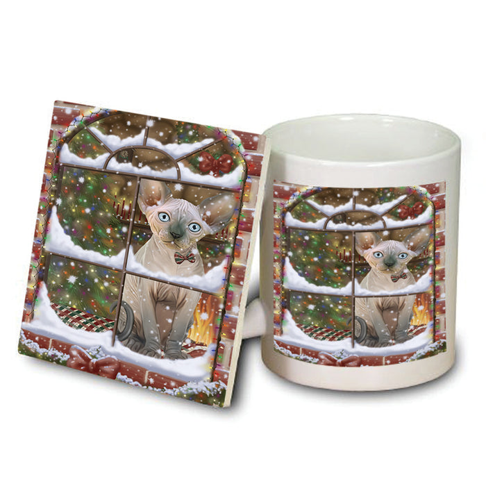 Please Come Home For Christmas Sphynx Cat Sitting In Window Mug and Coaster Set MUC53641